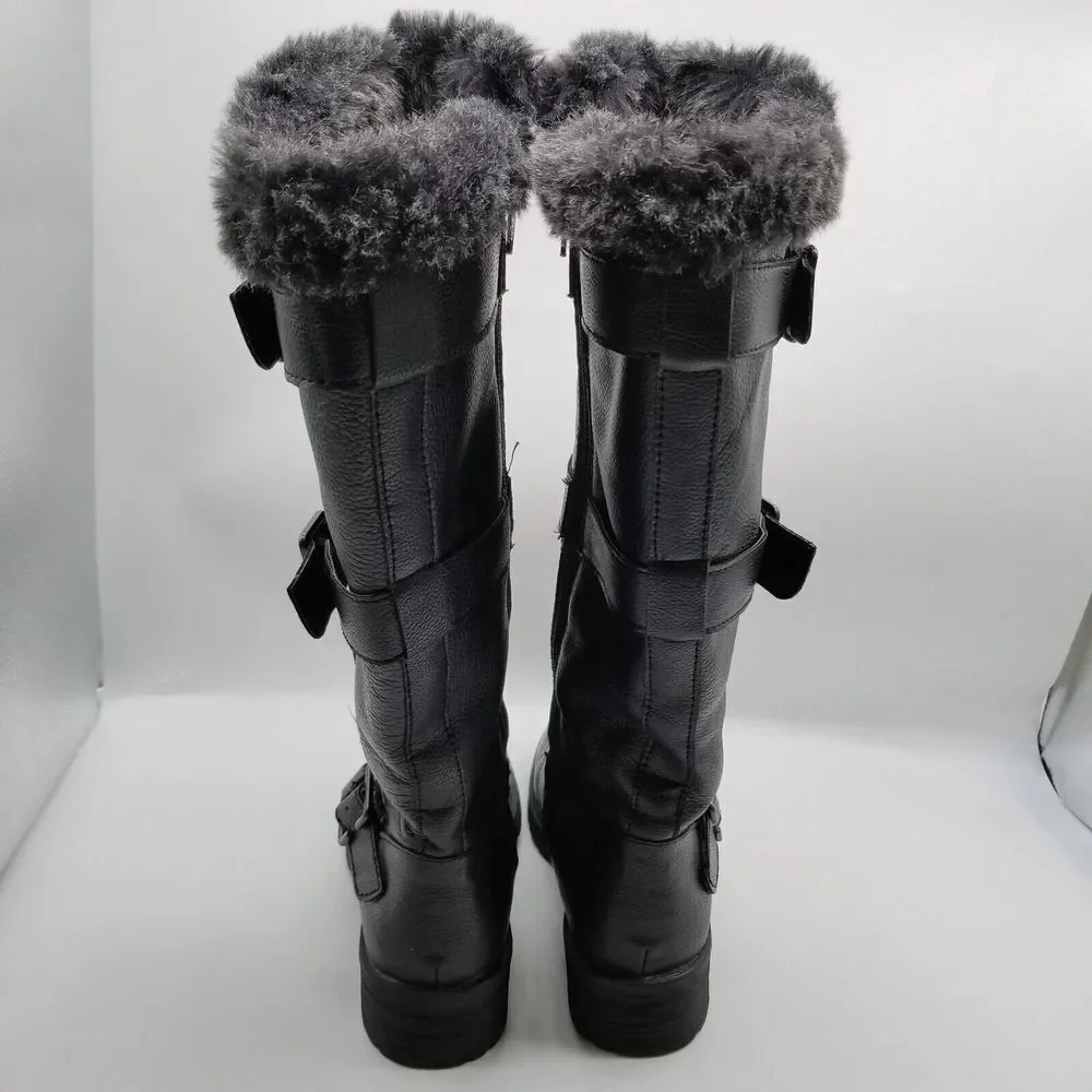 b.o.c. Women Juvelen Tall Boots Size 6.5‎ Leather Faux Fur Black